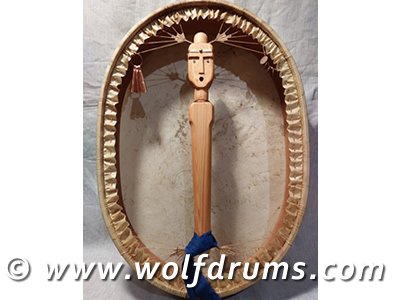 (image for) Red Deer Shaman Drum with Carved Cedar Handle