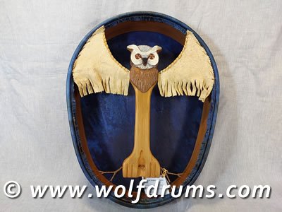 (image for) Fallow Deer Shaman Drum with Carved Owl Totem Handle