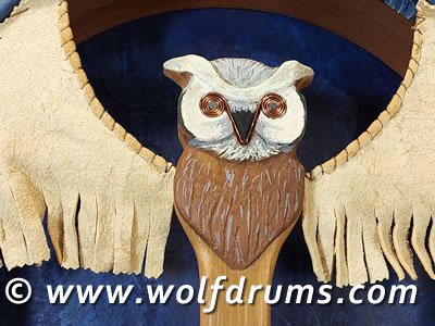 (image for) Fallow Deer Shaman Drum with Carved Owl Totem Handle