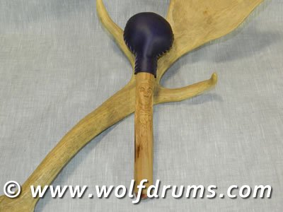 Forest Spirit Rawhide Medicine Rattle with Apple Wood handle - Click Image to Close