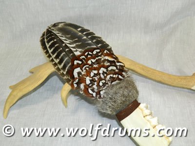 Feather Smudge fan with Elk Jaw bone - Click Image to Close